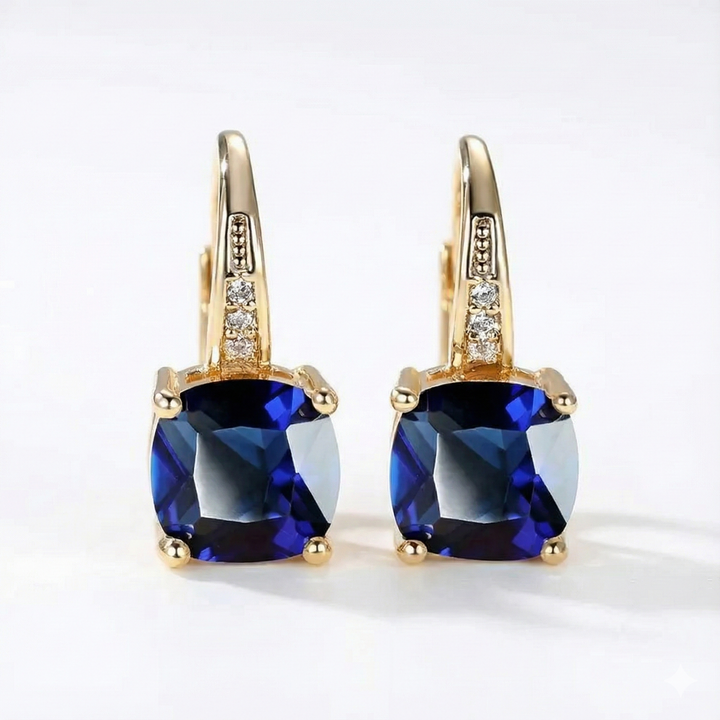 Mystic Sapphire Stone Hoop Gold Earrings