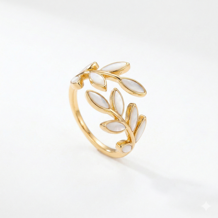 Pure - White Opal Leaf Adjustable Ring
