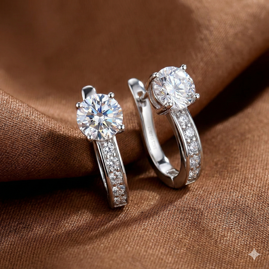 Channel Moissanite Huggie Earrings | White gold