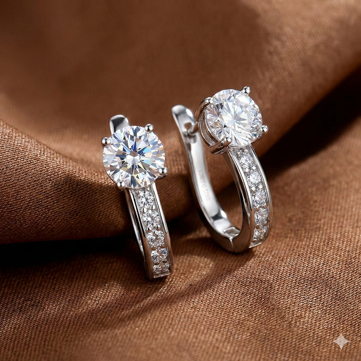 Channel Moissanite Huggie Earrings | White gold
