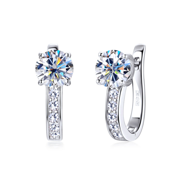 Channel Moissanite Huggie Earrings | Gold